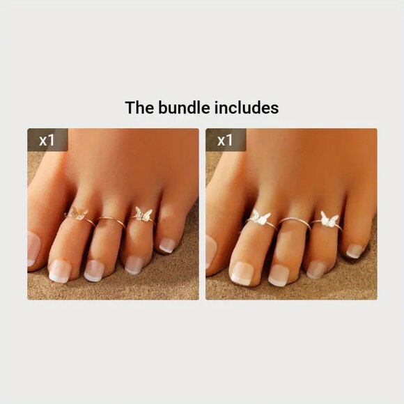 3Pcs Minimal Butterfly Toe Rings Set For Women Spring Summer Vocation Beach feet - Picture 1 of 2